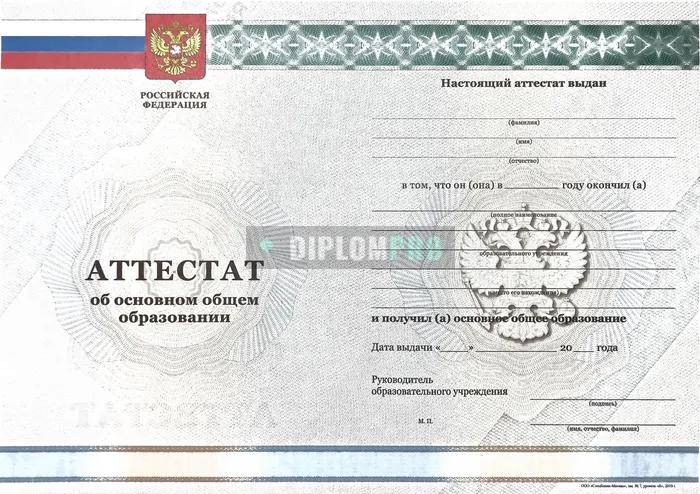 Аттестат за 9 класс СпецБланк с 2010 по 2013 СпецБланк годы