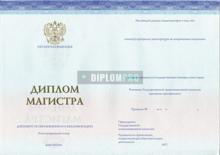 Диплом магистра СпецБланк c 2014 по 2022 годы