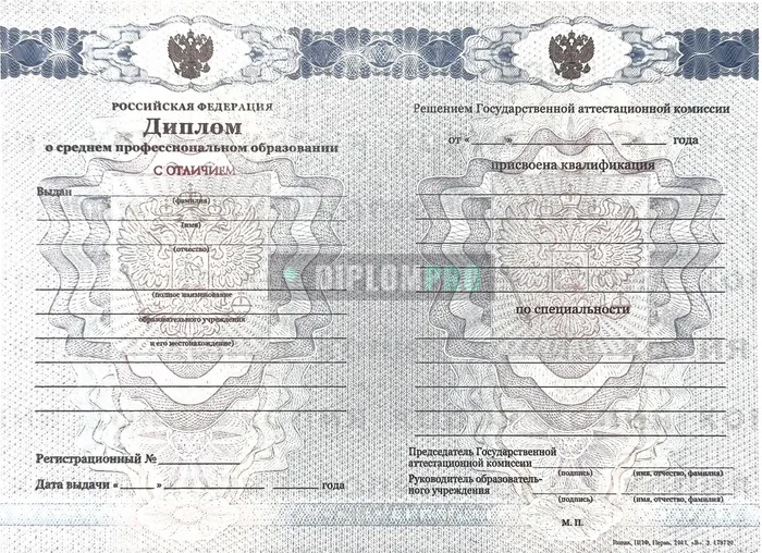 Диплом о среднем образовании с 2011 по 2013 годы